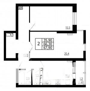 2-к квартира, строящийся дом, 68м2, 5/18 этаж