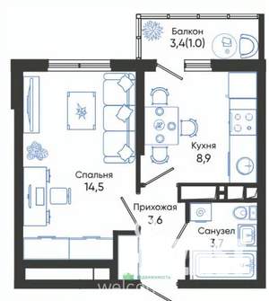 1-к квартира, вторичка, 32м2, 20/24 этаж