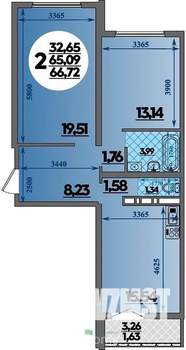 2-к квартира, вторичка, 67м2, 3/16 этаж