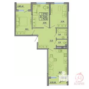 3-к квартира, вторичка, 76м2, 21/23 этаж