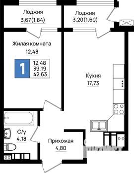 1-к квартира, вторичка, 43м2, 11/18 этаж