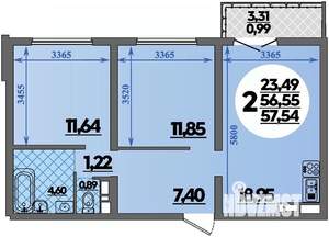 2-к квартира, строящийся дом, 58м2, 1/16 этаж