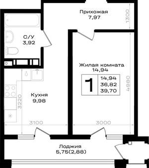 1-к квартира, вторичка, 40м2, 8/9 этаж