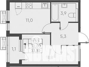 1-к квартира, вторичка, 33м2, 17/24 этаж