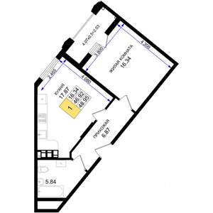 1-к квартира, строящийся дом, 49м2, 6/8 этаж