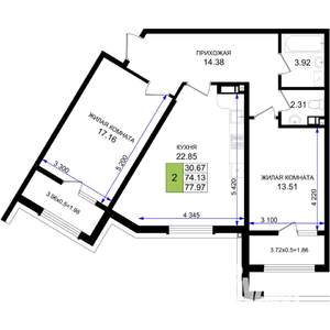 2-к квартира, вторичка, 78м2, 2/8 этаж