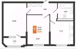 2-к квартира, вторичка, 56м2, 17/24 этаж