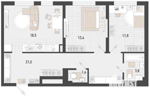 2-к квартира, вторичка, 70м2, 1/15 этаж