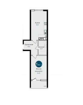 1-к квартира, вторичка, 45м2, 11/14 этаж