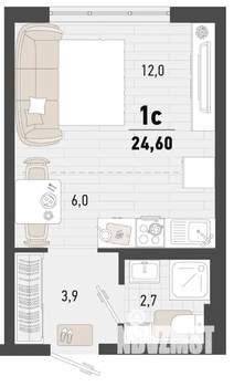 1-к квартира, строящийся дом, 25м2, 9/24 этаж