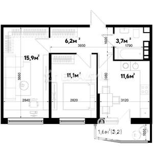 2-к квартира, вторичка, 51м2, 1/3 этаж
