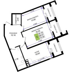 2-к квартира, вторичка, 73м2, 7/8 этаж