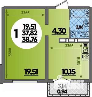 1-к квартира, строящийся дом, 39м2, 11/16 этаж