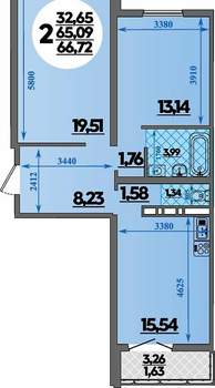 2-к квартира, вторичка, 67м2, 8/16 этаж