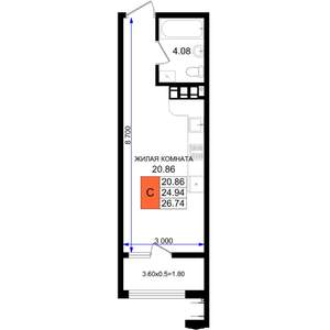 Студия квартира, вторичка, 27м2, 6/8 этаж
