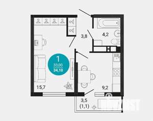 1-к квартира, вторичка, 34м2, 10/25 этаж