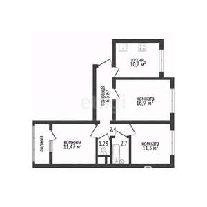 3-к квартира, вторичка, 63м2, 6/10 этаж