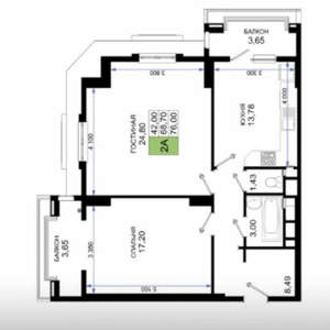 2-к квартира, вторичка, 76м2, 9/17 этаж