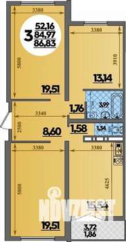 3-к квартира, вторичка, 87м2, 1/16 этаж