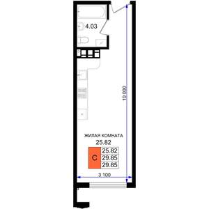 Студия квартира, вторичка, 30м2, 4/8 этаж