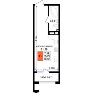 Студия квартира, вторичка, 27м2, 6/8 этаж