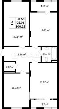 3-к квартира, вторичка, 100м2, 2/3 этаж