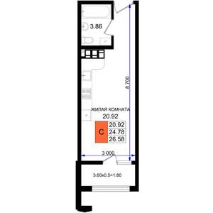 Студия квартира, вторичка, 27м2, 8/8 этаж