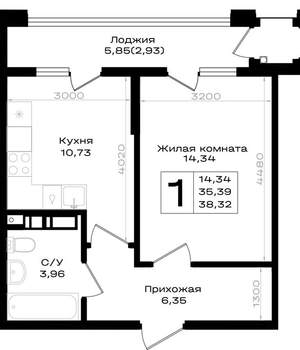 1-к квартира, вторичка, 38м2, 8/9 этаж