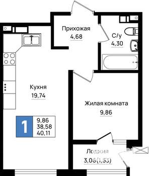 1-к квартира, вторичка, 40м2, 2/9 этаж