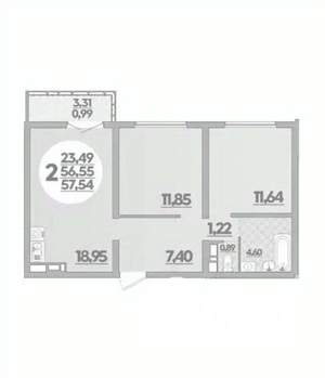 2-к квартира, вторичка, 58м2, 5/16 этаж