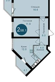 2-к квартира, вторичка, 58м2, 8/16 этаж