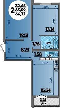 2-к квартира, вторичка, 67м2, 10/16 этаж