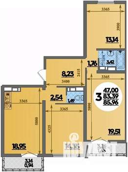 3-к квартира, строящийся дом, 86м2, 4/16 этаж