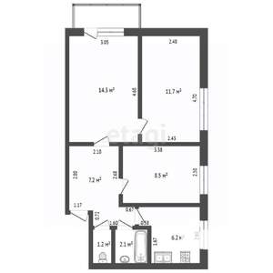 3-к квартира, вторичка, 52м2, 2/5 этаж