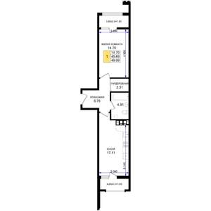 1-к квартира, строящийся дом, 49м2, 5/8 этаж