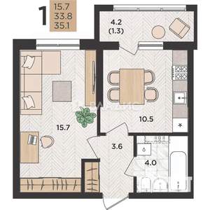 1-к квартира, вторичка, 34м2, 23/24 этаж