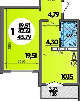 1-к квартира, вторичка, 44м2, 1/16 этаж