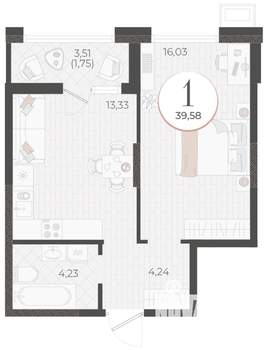 1-к квартира, вторичка, 40м2, 1/9 этаж