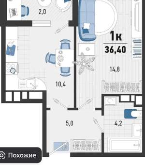 1-к квартира, вторичка, 35м2, 7/20 этаж