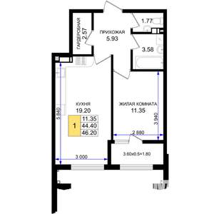 1-к квартира, строящийся дом, 46м2, 2/8 этаж