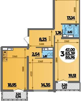 3-к квартира, вторичка, 86м2, 9/16 этаж
