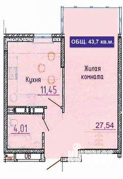 1-к квартира, вторичка, 43м2, 15/22 этаж