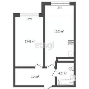 1-к квартира, вторичка, 43м2, 14/21 этаж