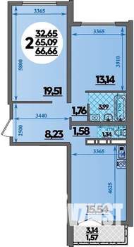 2-к квартира, вторичка, 65м2, 7/16 этаж