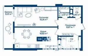 1-к квартира, вторичка, 58м2, 7/17 этаж