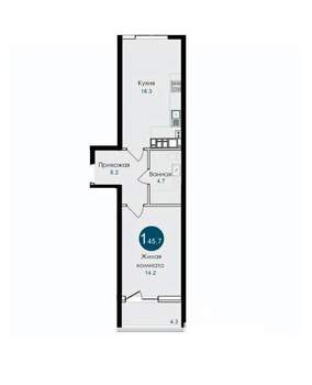 1-к квартира, вторичка, 46м2, 1/14 этаж