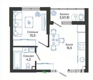 1-к квартира, вторичка, 33м2, 1/24 этаж