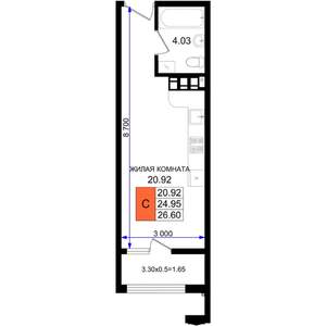 Студия квартира, вторичка, 27м2, 6/8 этаж