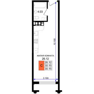 Студия квартира, вторичка, 30м2, 4/8 этаж