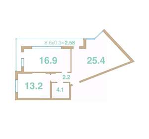 2-к квартира, вторичка, 64м2, 2/8 этаж